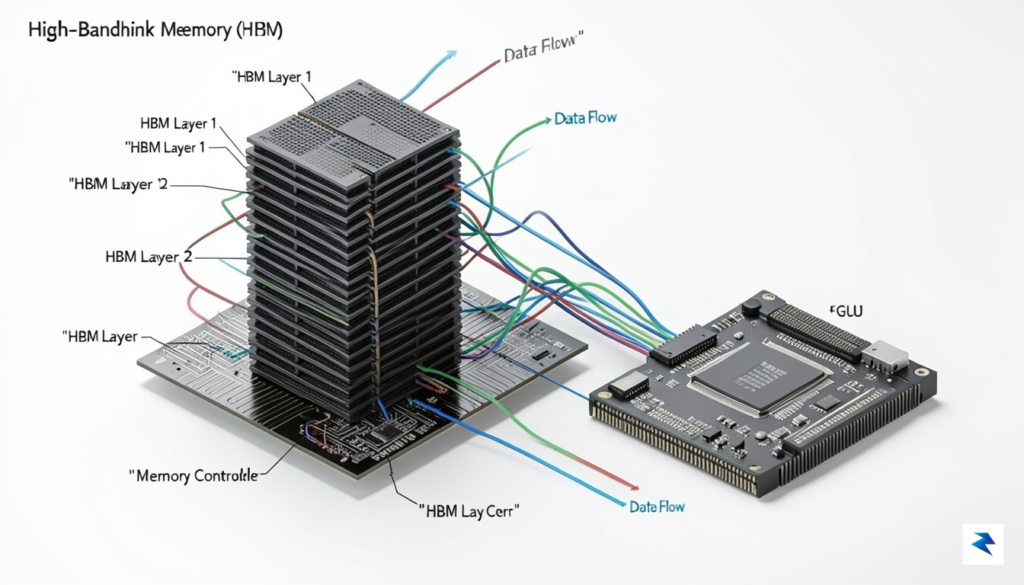 A detailed schematic showing layers of High-Bandwidth Memory (HBM) stacked&hellip;