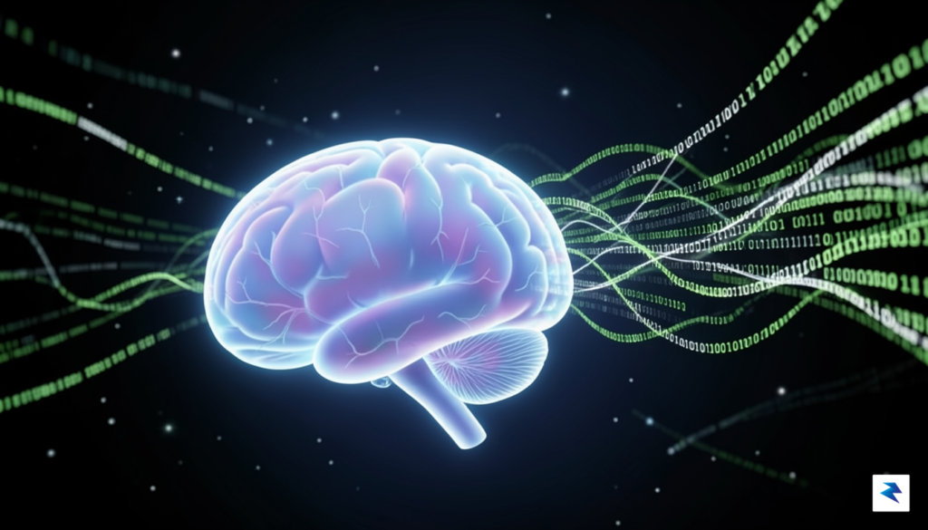 A conceptual digital illustration showing a glowing, translucent human brain&hellip;