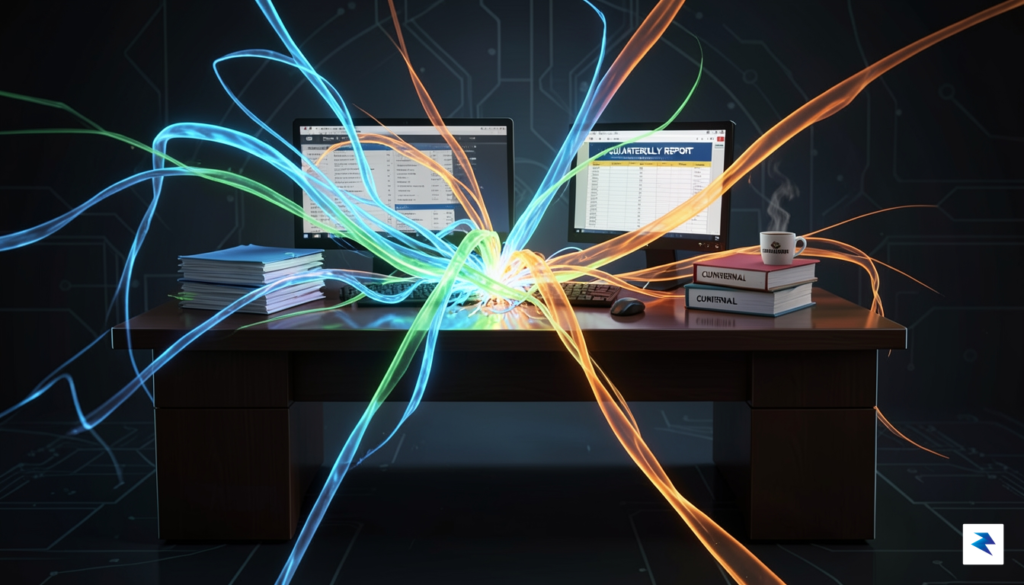 A conceptual digital illustration showing a chaotic tangle of glowing&hellip;
