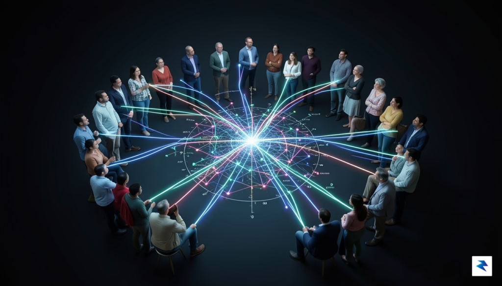 A conceptual digital visualization showing a network of diverse people&hellip;
