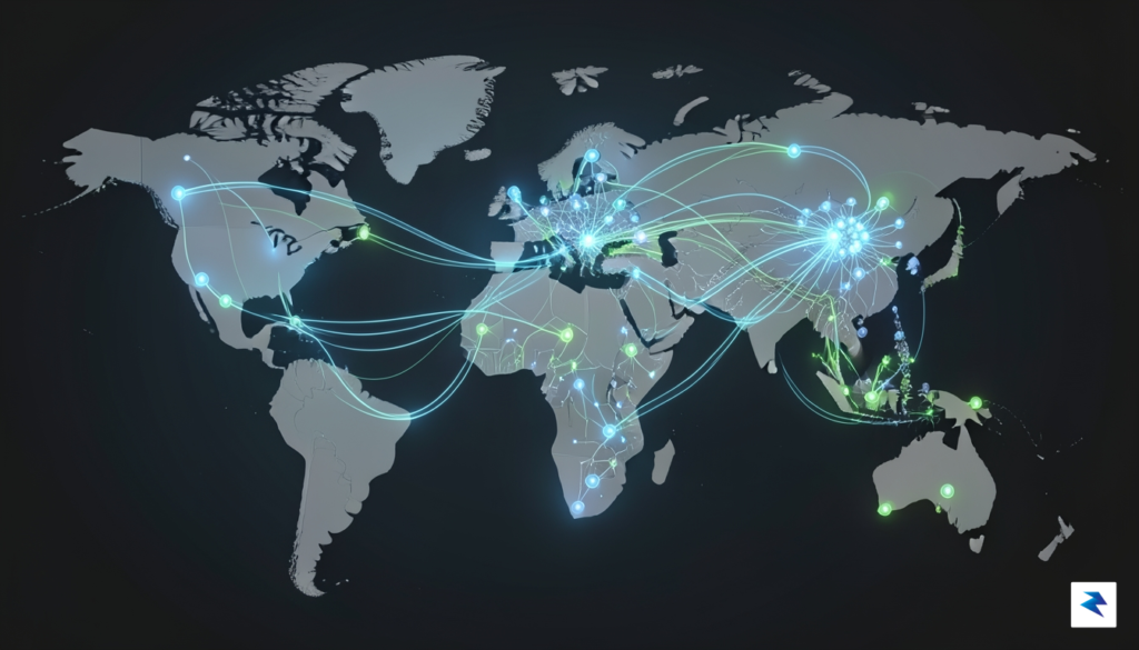 A digital visualization of a global energy network showing interconnected&hellip;