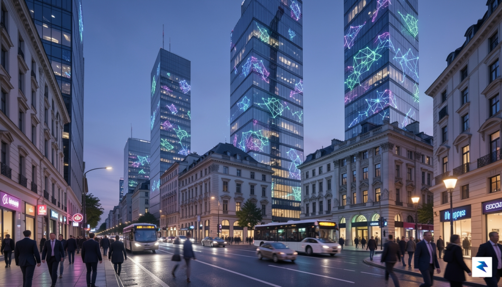 A conceptual digital illustration showing a professional, modern European financial&hellip;