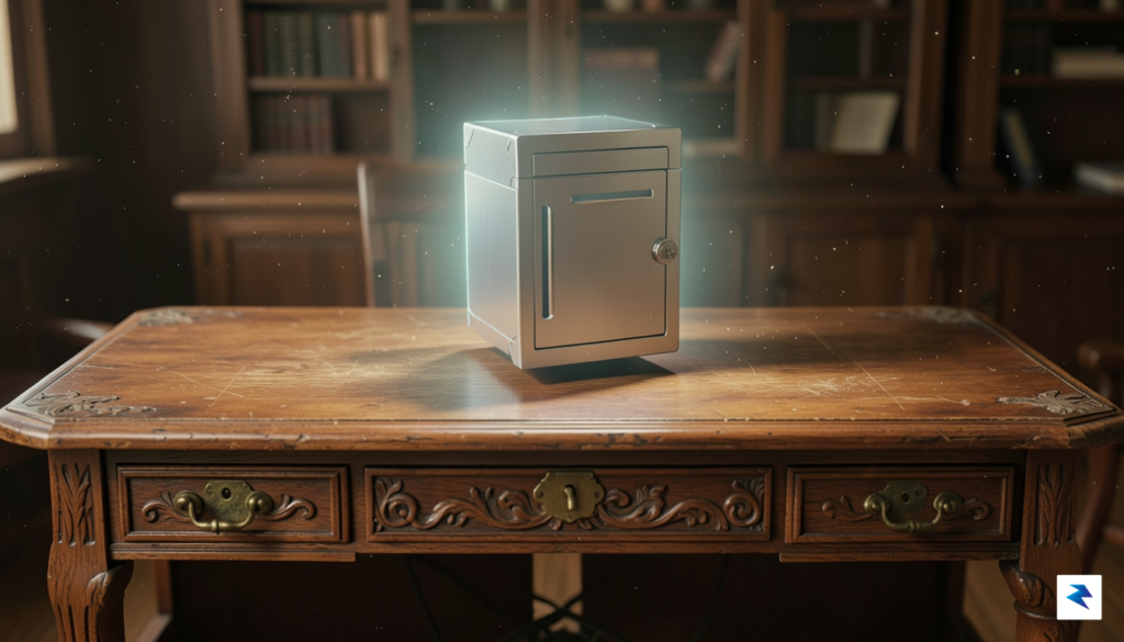 A conceptual illustration showing a digital vault glowing in the&hellip;