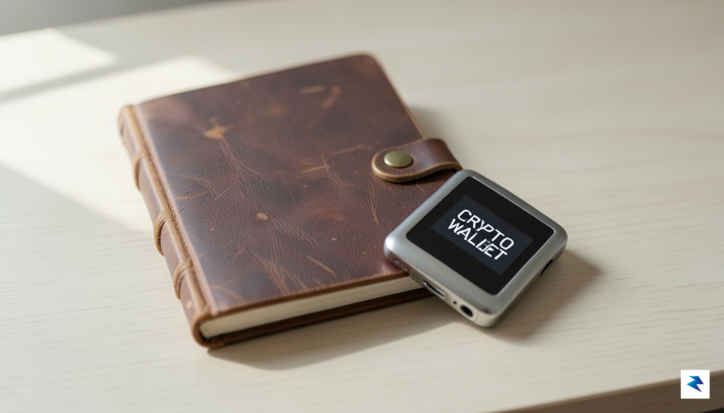 A clean, professional flat-lay photograph showing a physical ledger notebook&hellip;