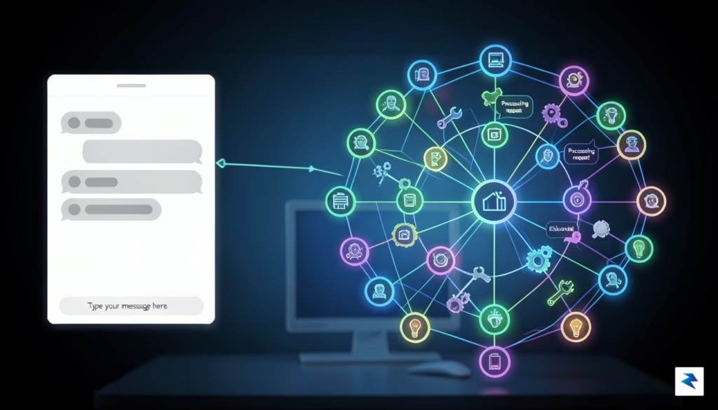 A conceptual illustration showing a transition from a linear chatbot&hellip;