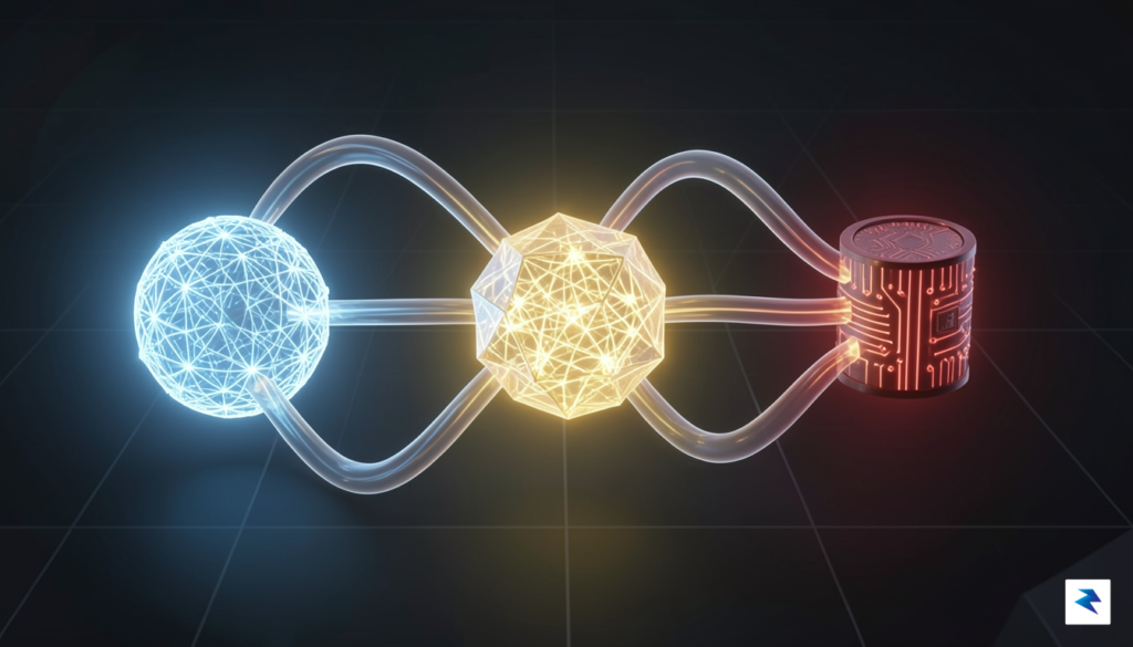 A conceptual 3D render showing a modular software architecture with&hellip;
