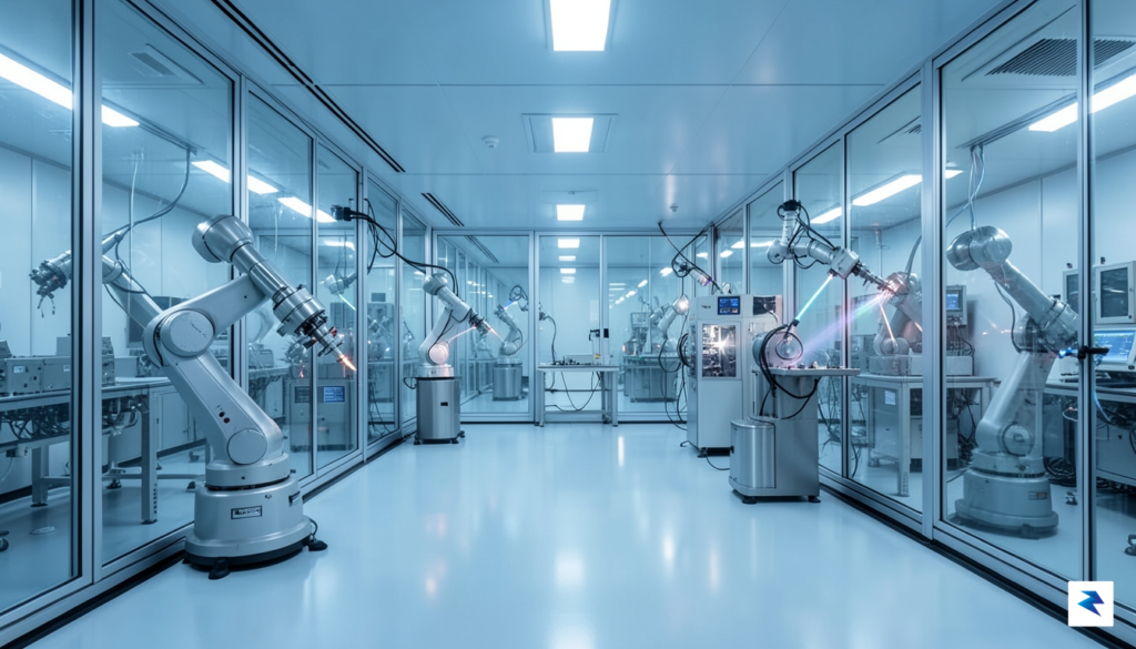 A modern, high-tech cleanroom environment in a semiconductor fabrication plant,&hellip;