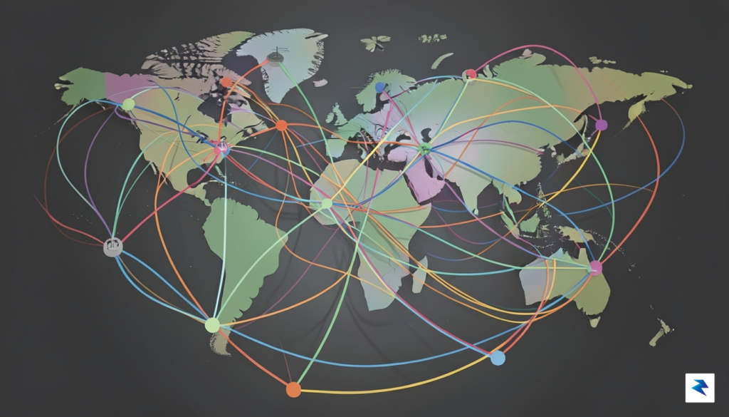 A detailed, abstract illustration of interconnected global supply chains, with&hellip;