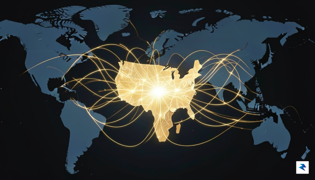 A modern, stylized digital illustration showing a glowing, interconnected global&hellip;