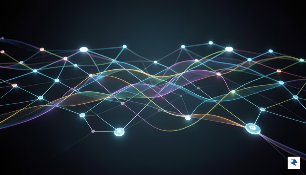 A modern digital workspace featuring a glowing, stylized network of&hellip;