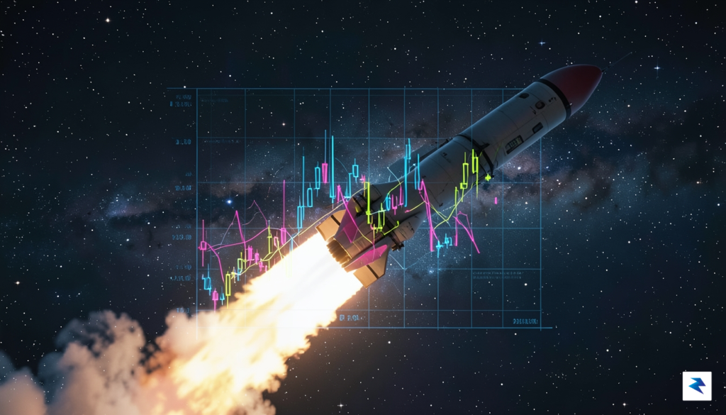 A conceptual digital illustration showing a complex financial graph overlaying&hellip;