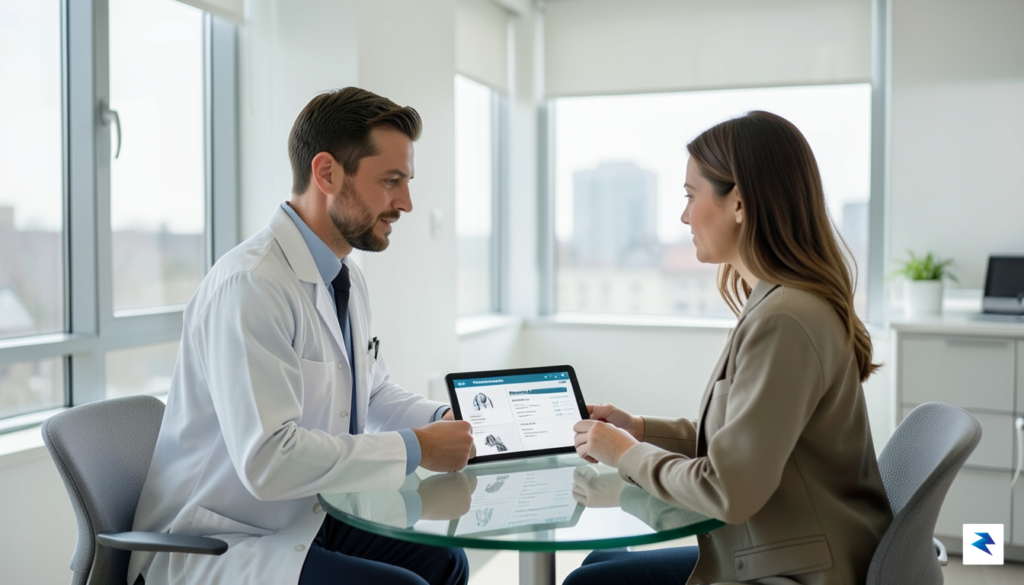 A calm, professional consultation scene where a doctor and patient&hellip;