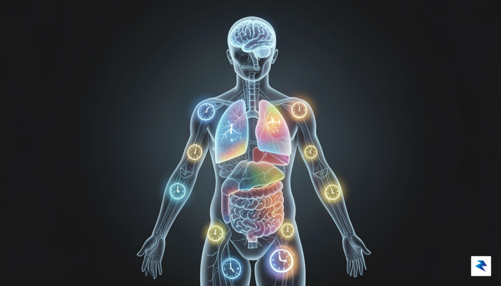 A detailed medical illustration showing a human silhouette with glowing&hellip;