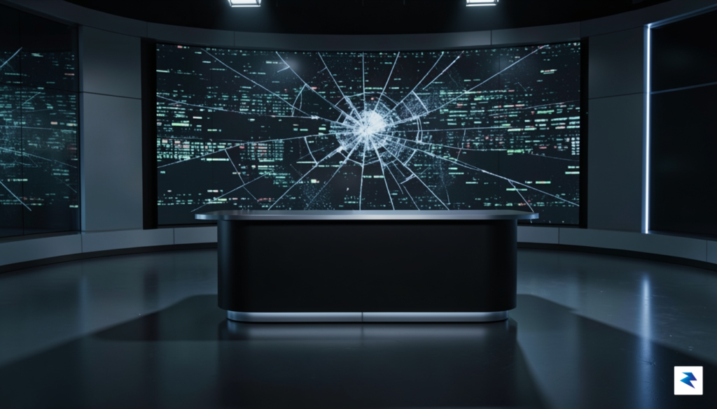 A conceptual image showing a sleek, modern television studio news&hellip;