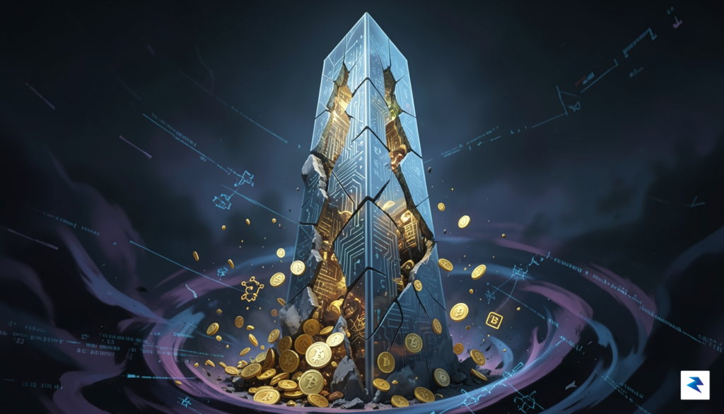A conceptual illustration showing a digital glass tower representing a&hellip;
