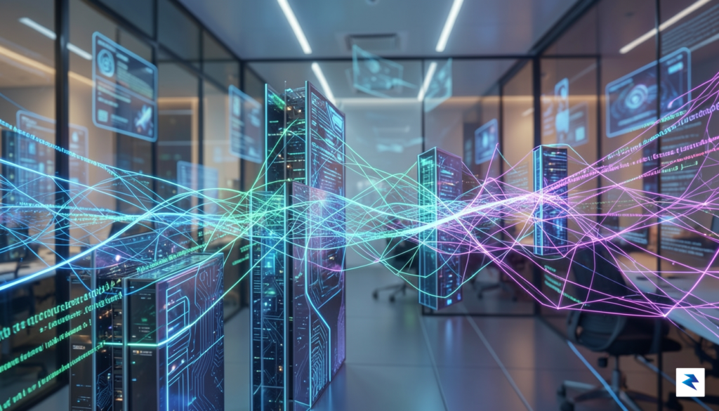 A conceptual digital illustration showing a glowing, intricate network of&hellip;