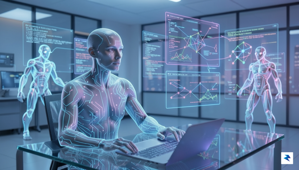 An abstract depiction of a human software engineer sitting at&hellip;