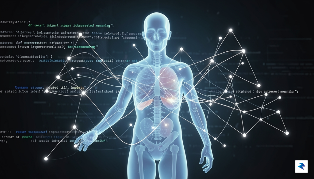 A conceptual digital visualization of a glowing, translucent human silhouette&hellip;
