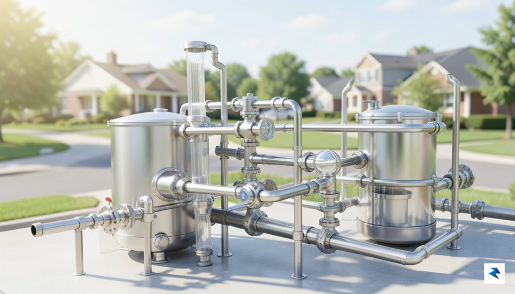 A conceptual illustration showing a clean water filtration system integrated&hellip;