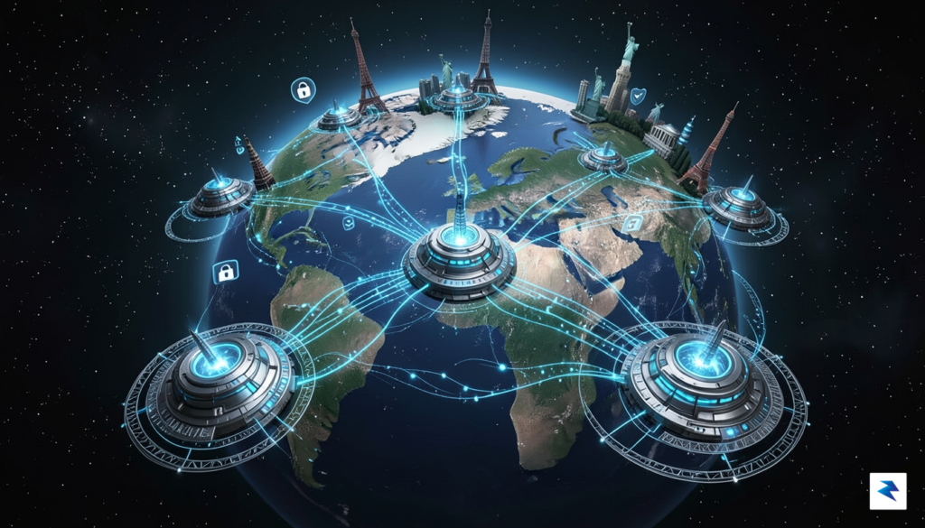 A conceptual digital illustration showing a network of interconnected global&hellip;