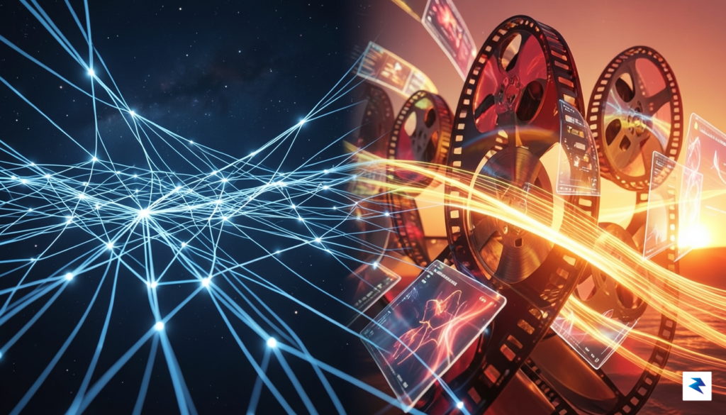 A conceptual split-screen digital art piece showing a high-tech fiber&hellip;