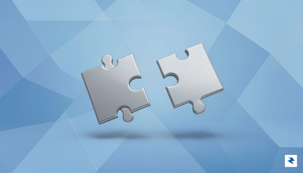 A modern, minimalist digital graphic showing two puzzle pieces separating&hellip;