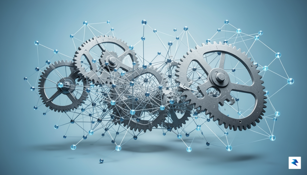 A conceptual illustration showing a complex corporate structure being pulled&hellip;