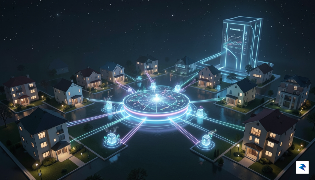 A digital visualization of a smart home network connected to&hellip;