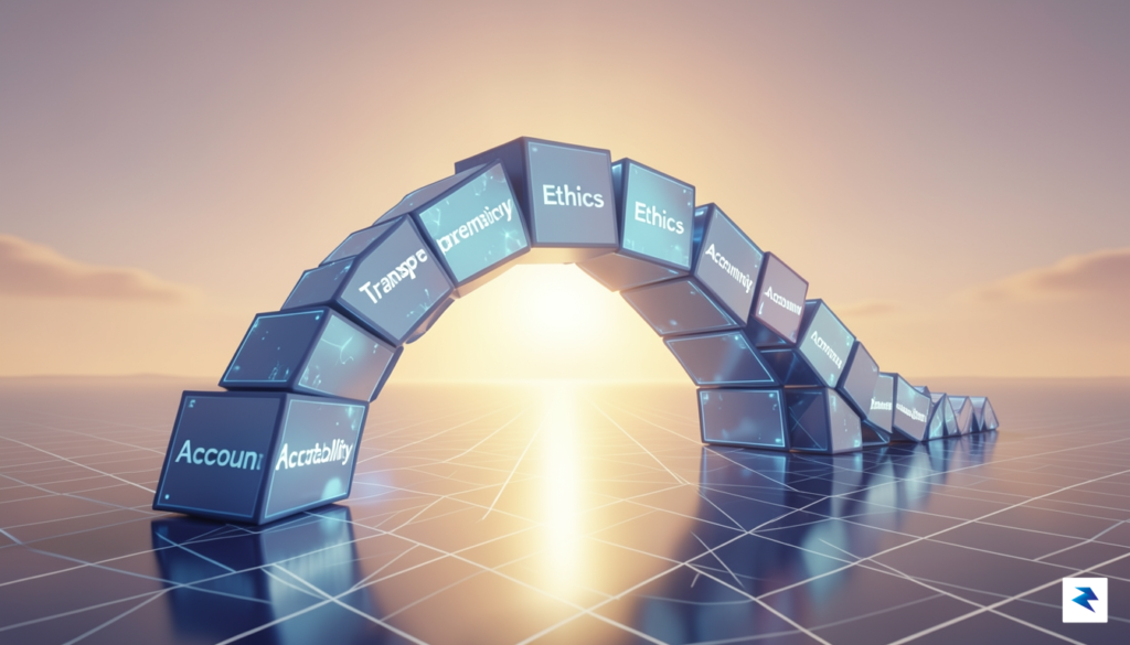 A conceptual illustration showing a digital bridge being constructed with…