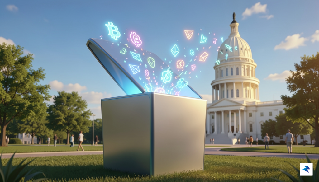 A professional digital illustration of a stylized ballot box with&hellip;