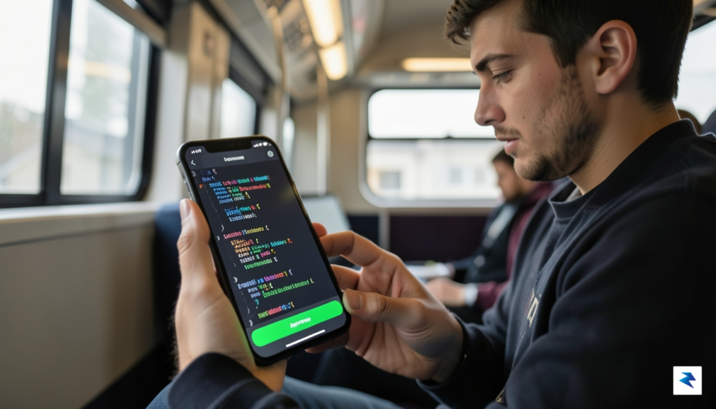 A developer on a train, looking intently at their phone&hellip;