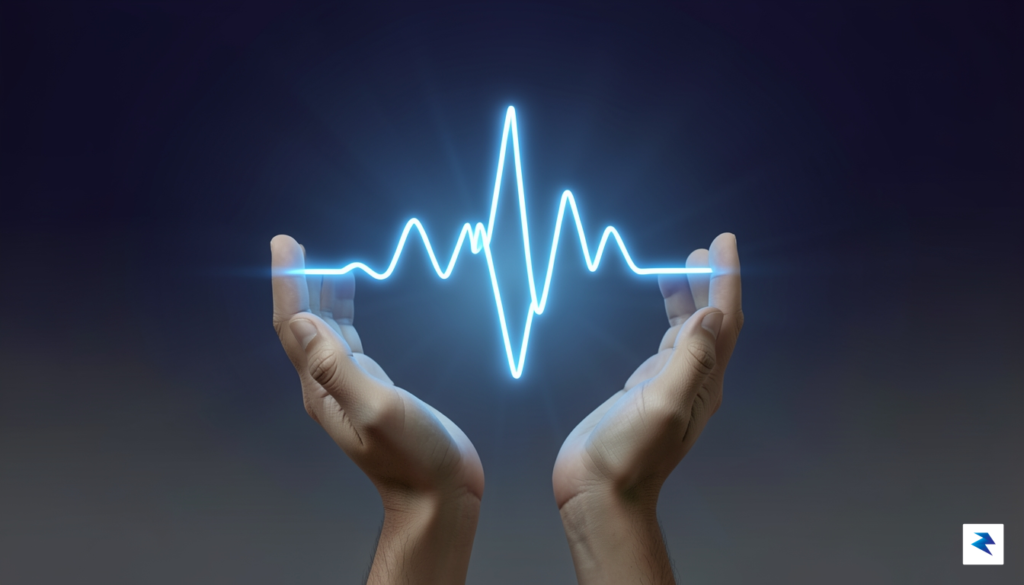 A conceptual digital art piece depicting a glowing musical waveform&hellip;