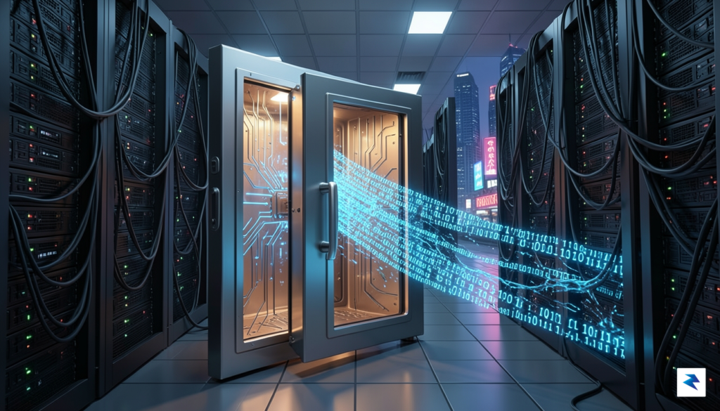 A conceptual digital illustration showing an open, glowing safe door&hellip;
