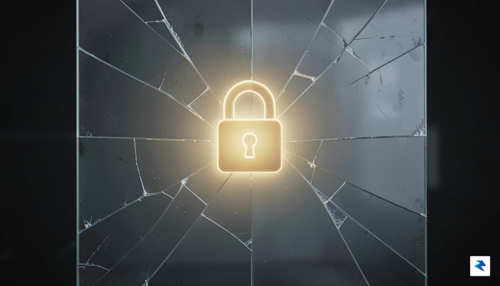 A conceptual digital illustration showing a cracked glass wall with&hellip;