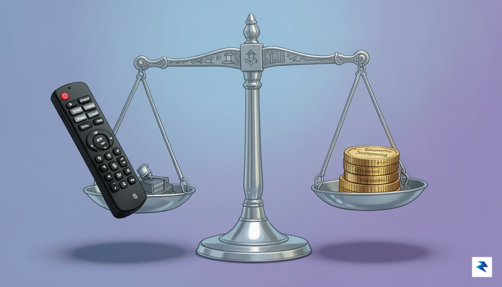 A digital illustration depicting a stylized scale of justice balancing&hellip;