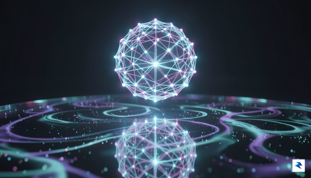 A conceptual digital illustration of a glowing, translucent neural network&hellip;