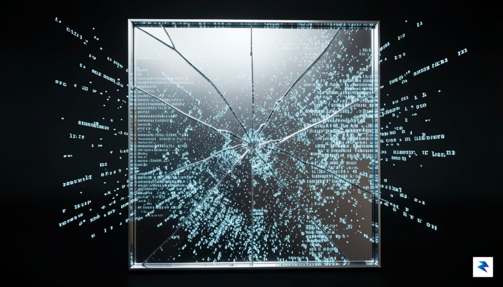 An abstract digital visualization of a reflective mirror surface fracturing&hellip;