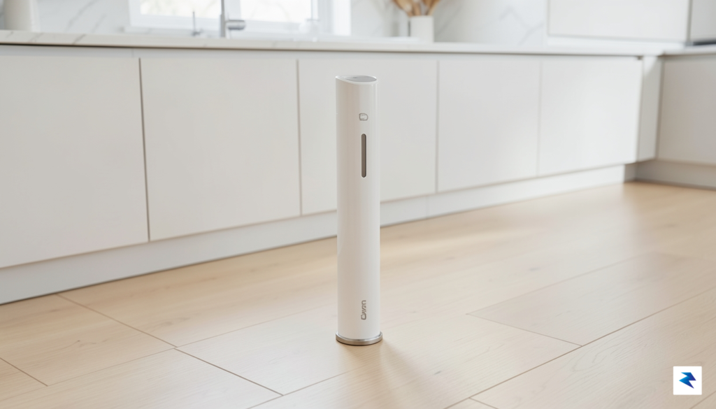 A sleek, minimalist Dyson PencilWash device standing upright in a&hellip;