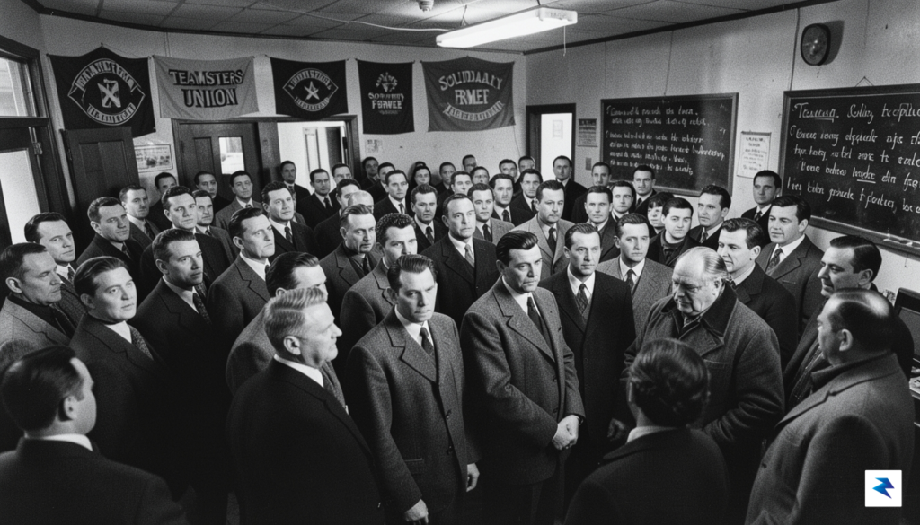 A black and white photograph showing a vintage Teamsters union&hellip;