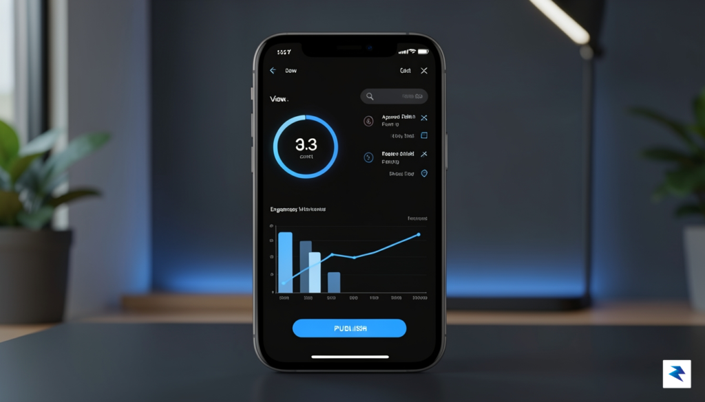 A smartphone screen displaying a sleek, dark-mode dashboard showing a&hellip;