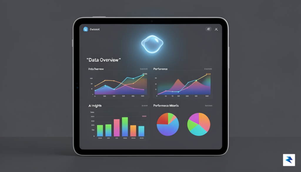 A sleek, modern digital dashboard interface displaying a glowing, abstract&hellip;