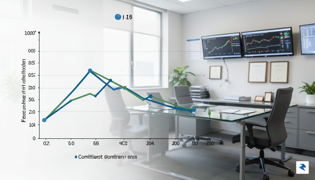A professional digital visualization showing a line graph representing interest…