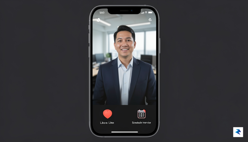 A sleek, modern smartphone interface displaying a professional video profile…