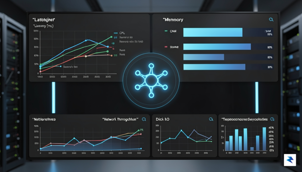 A technical dashboard visualization showing a server monitoring screen with&hellip;
