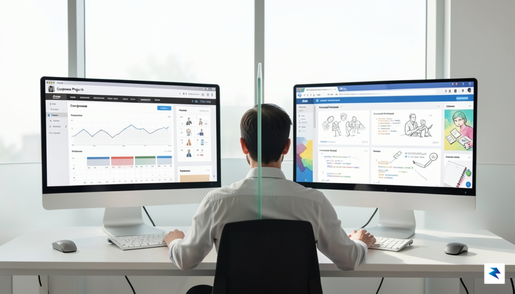 A conceptual illustration showing a developer at a desk with…