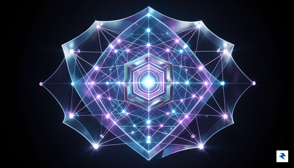 A digital security concept illustration showing a complex, glowing network&hellip;