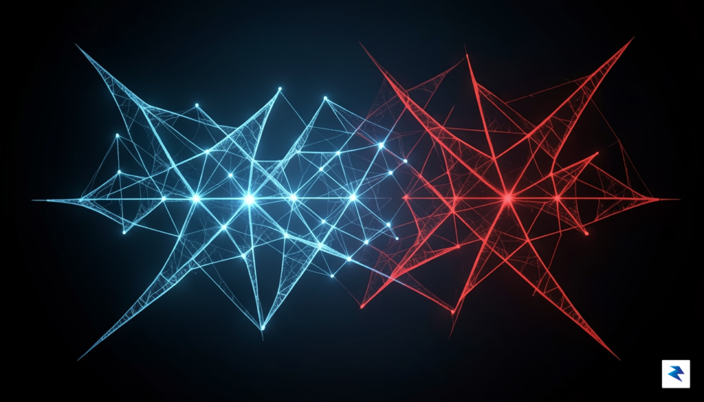 A digital landscape featuring a glowing, abstract neural network mesh&hellip;