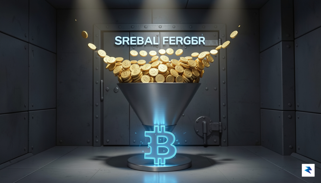A conceptual digital illustration showing a steady stream of gold…