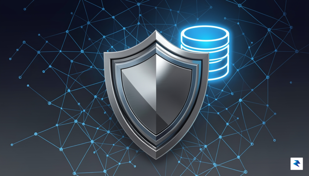 A digital security concept illustration showing a multi-layered shield protecting&hellip;
