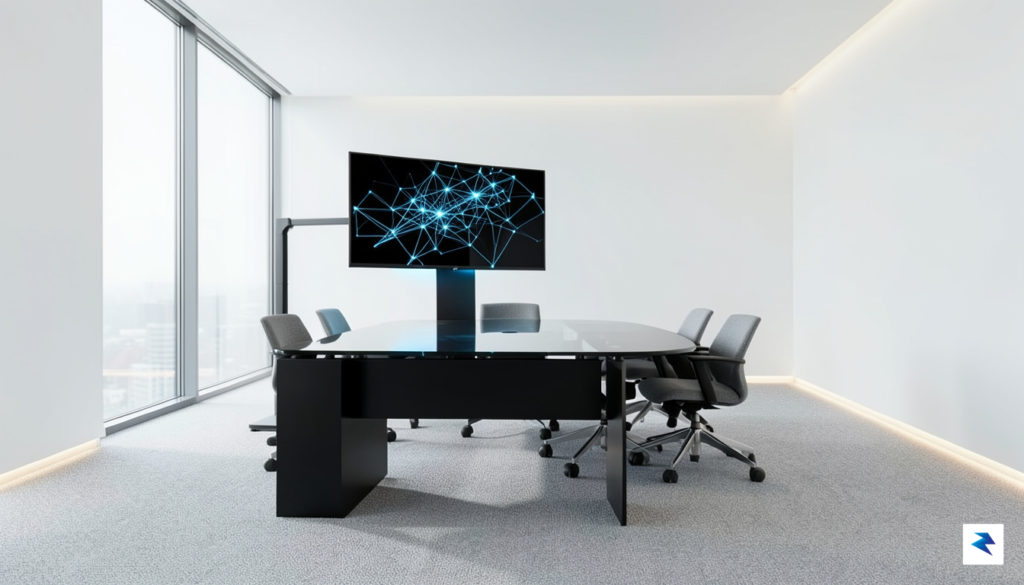 A modern, minimalist office space featuring a single high-end desk,&hellip;